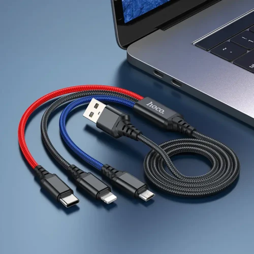 Кабель Hoco X76 Super 3in1 USB to Micro+Lightning+Type-C 1m