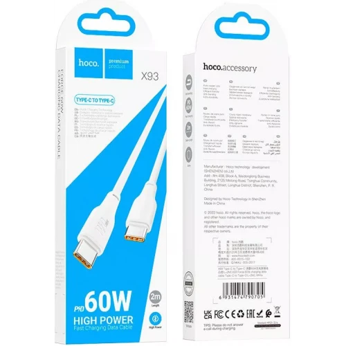 Кабель Hoco X93 Force 60W Type-C to Type-C 2m