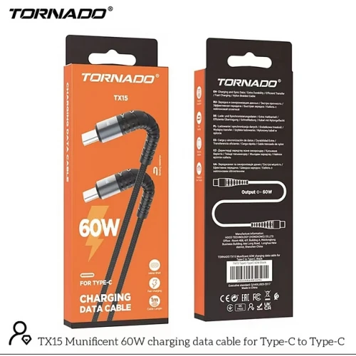 Кабель Tornado TX15 PD 60W Type-C to Type-C