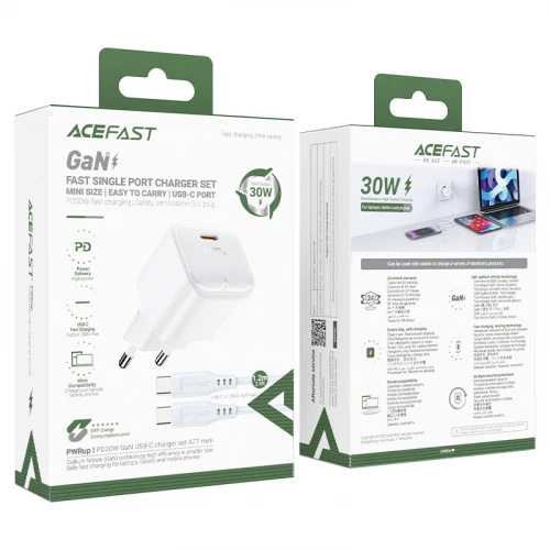 МЗП 1Port Acefast A77 mini USB-C GaN PD 30W Type-C to Type-C