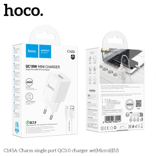 МЗП 1Port Hoco C145A Charm USB QC 3.0 USB to Micro