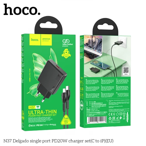 МЗП 1Port Hoco N37 Delgado USB-C PD 20W Type-C to Lightning