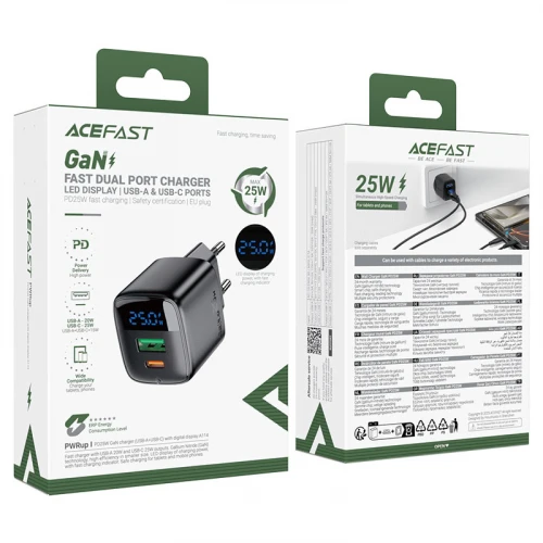 МЗП 2Port Acefast A114 with display USB+USB-C PD 25W