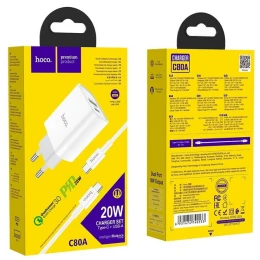 МЗП 2Port Hoco C80A USB+USB-C QC 3.0 PD 20W Type-C to Type-C
