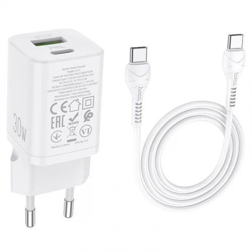 МЗП 2Port Hoco N13 USB+USB-C 3A PD/QC3.0 30W Type-C to Type-C