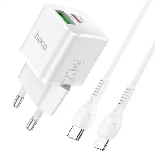 МЗП 2Port Hoco N20 USB+USB-C 3A PD/QC3.0 20W Type-C to Lightning