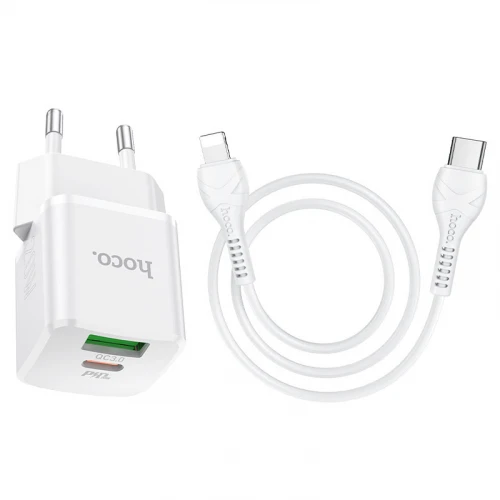 МЗП 2Port Hoco N20 USB+USB-C 3A PD/QC3.0 20W Type-C to Lightning