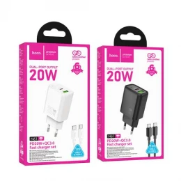 МЗП 2Port Hoco N61 Gentle USB+USB-C QC 3.0 PD 20W Type-C to Type-C