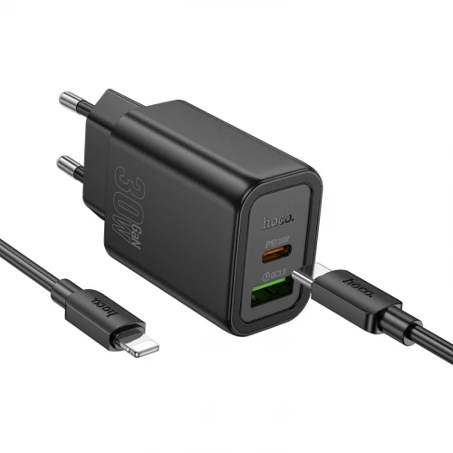 МЗП 2Port Hoco N63 Gentle USB+USB-C QC 3.0 PD 30W Type-C to Lightning