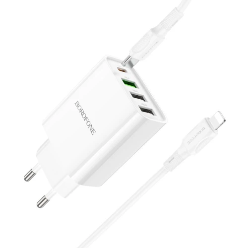 МЗП 4Port Borofone BA79A Clever 3USB + USB-C PD 20W Type-C to Lightning